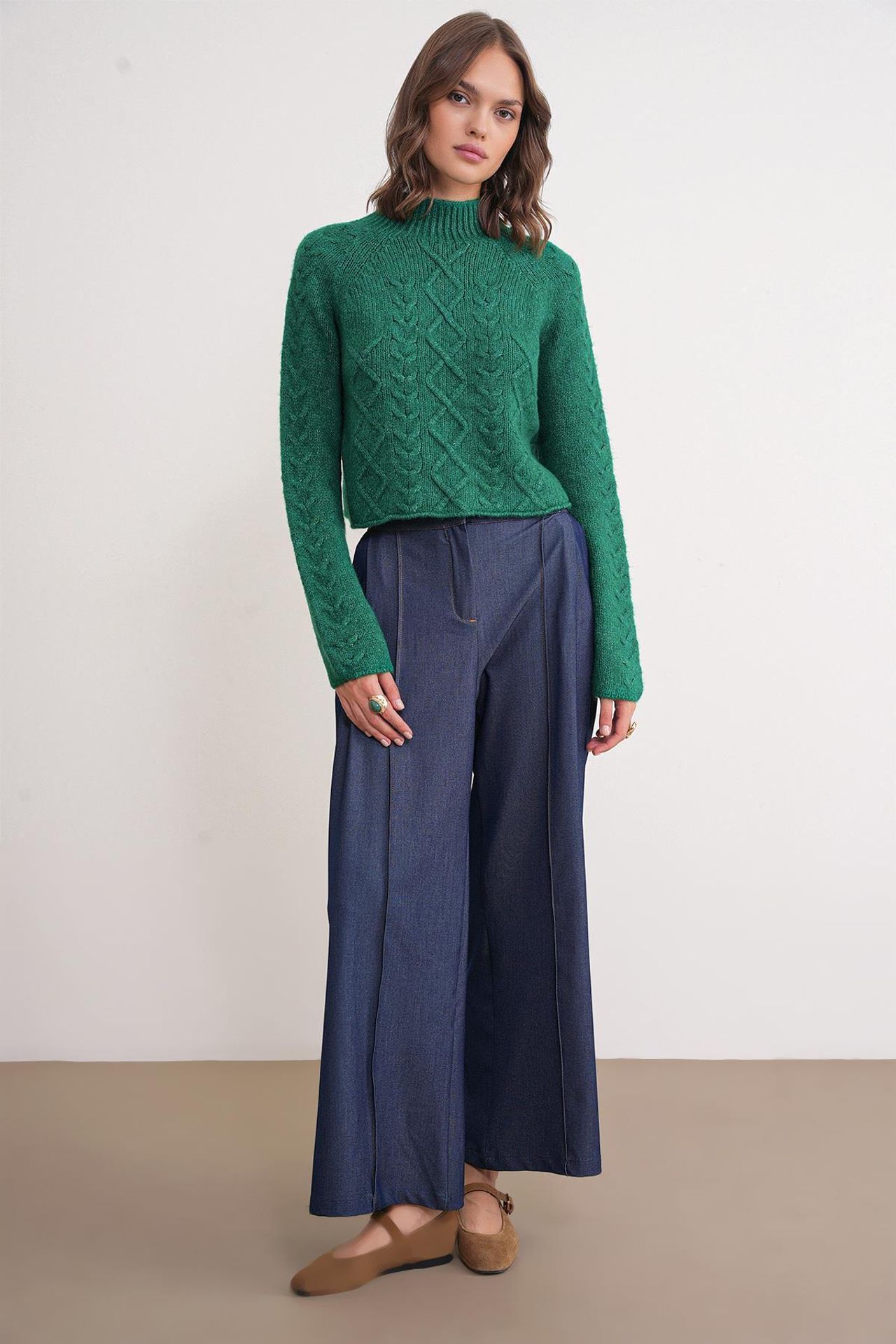 Mixray Argyle Half-Turtleneck Ribbed Knit Sweater 2