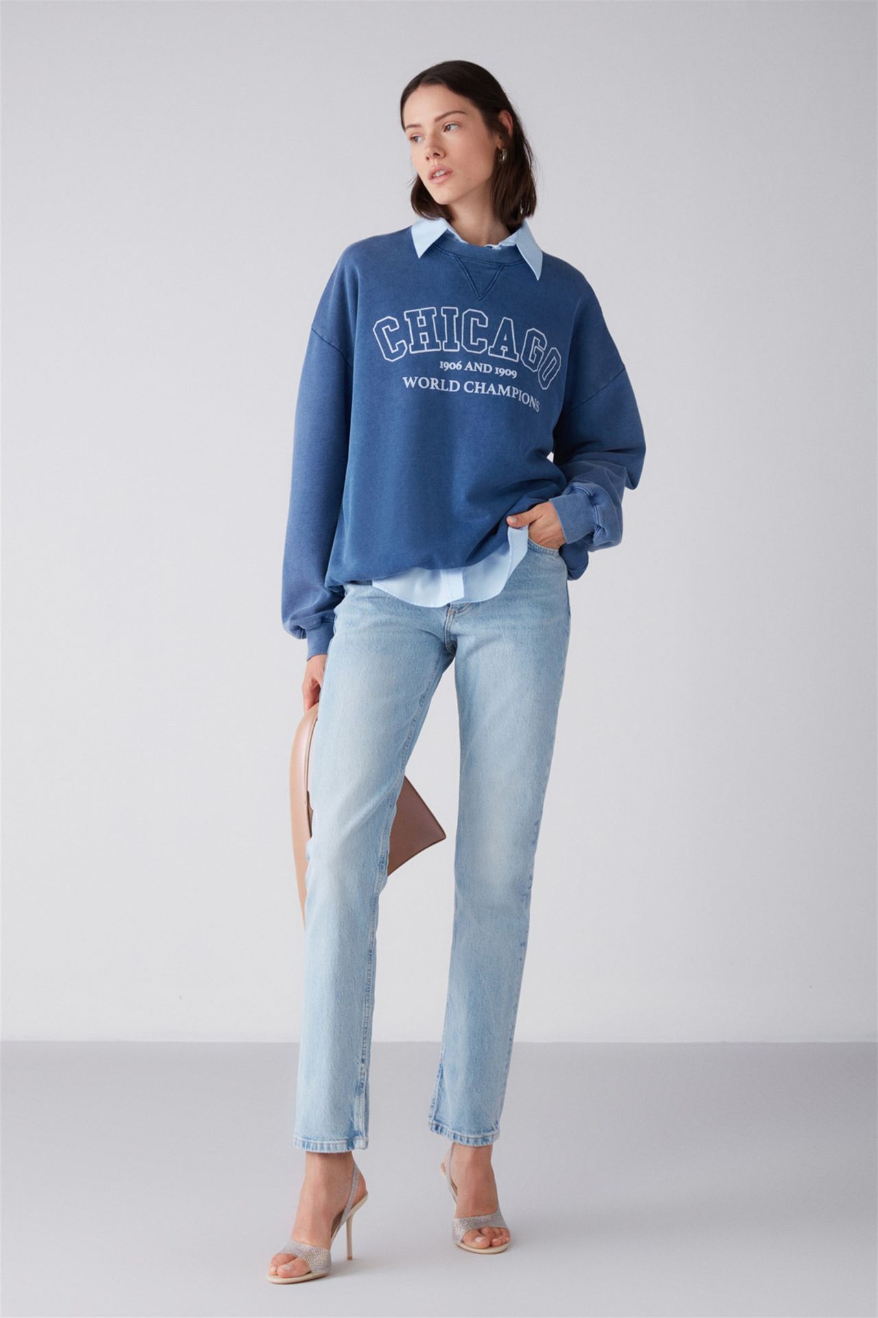 GRIMELANGE Baskılı Oversize Bisiklet Yaka Sweatshirt 3