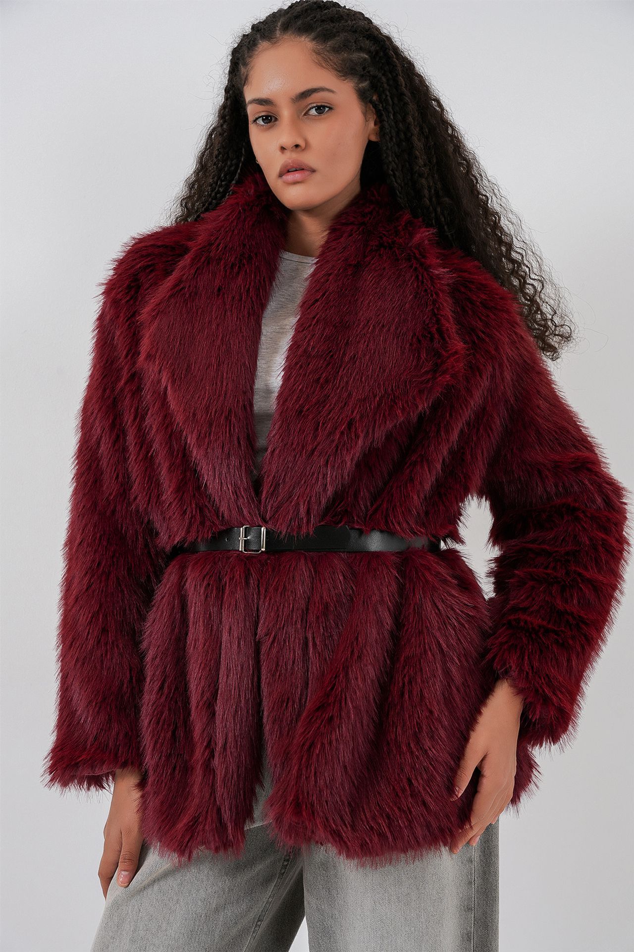BDART Long Oversized Faux Fur Coat With Belt 1