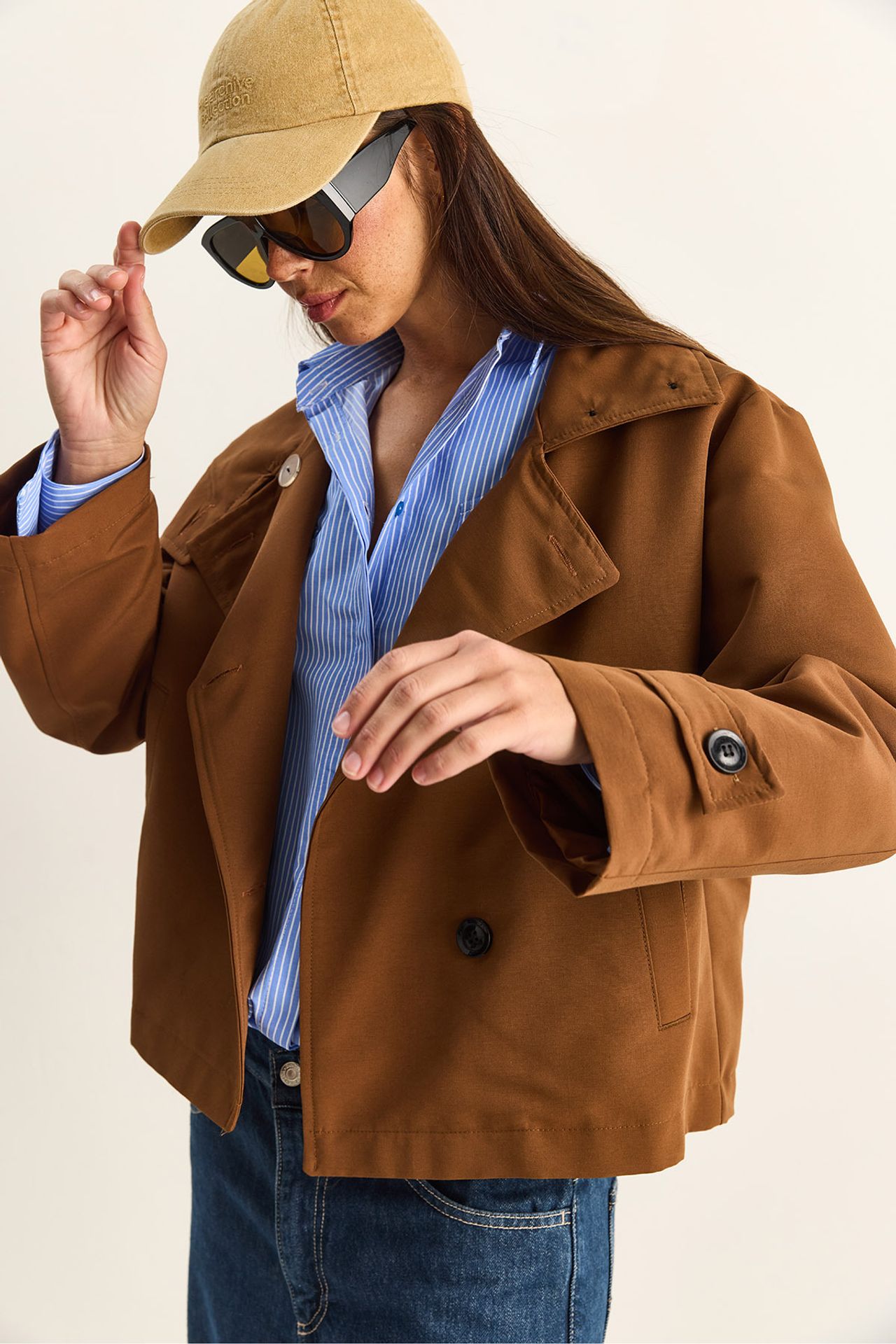 LUCCI Short Mandarin Collar Trench Coat 5