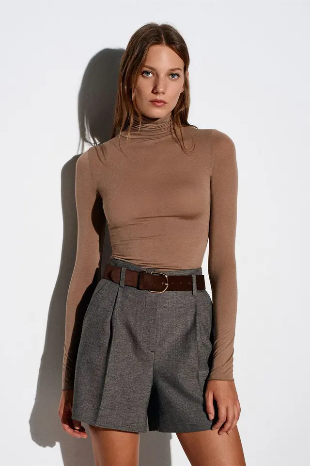 DILVIN Slim Fit Turtleneck Jersey Blouse