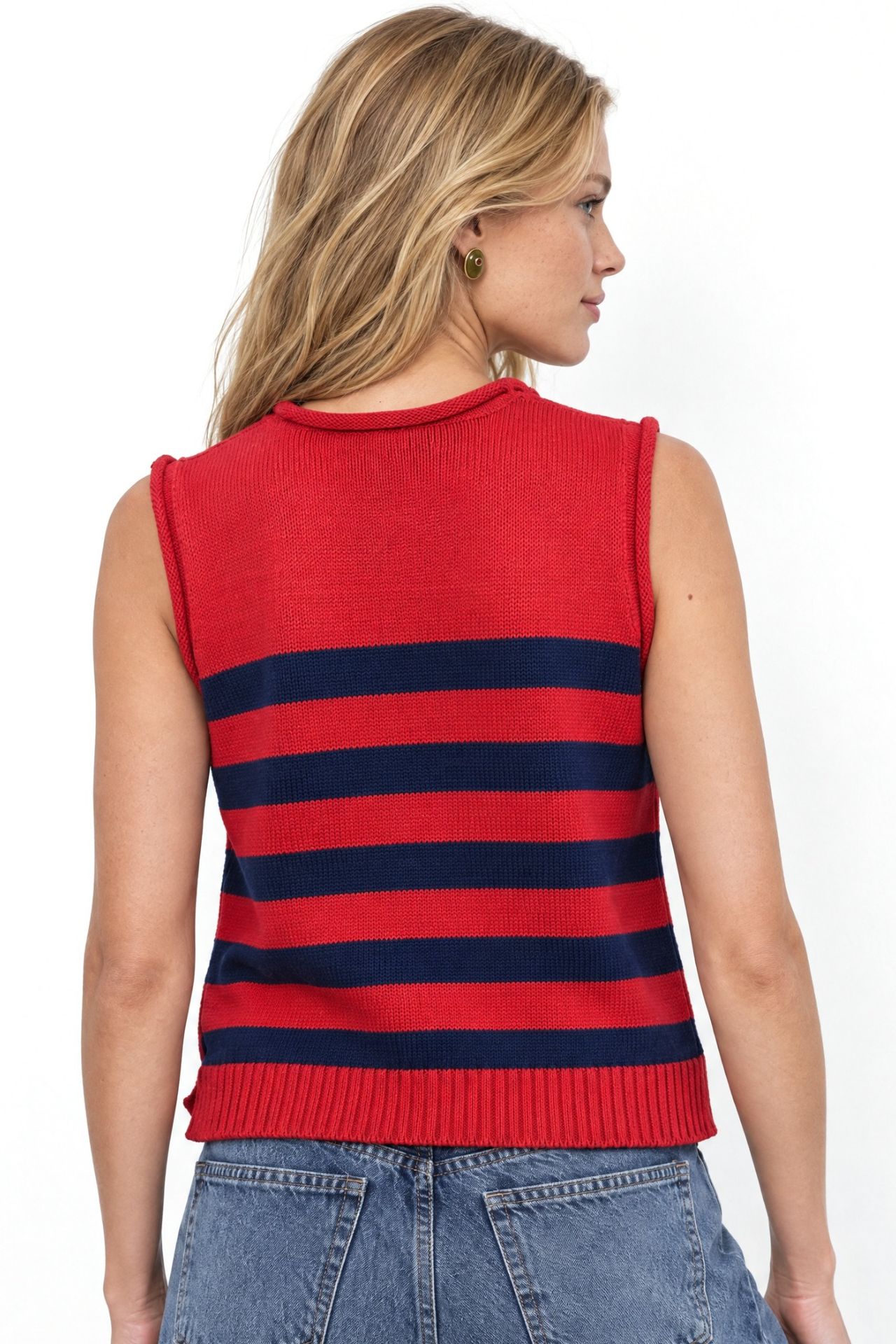 MIXRAY Striped Knit Top with Button Detail 3