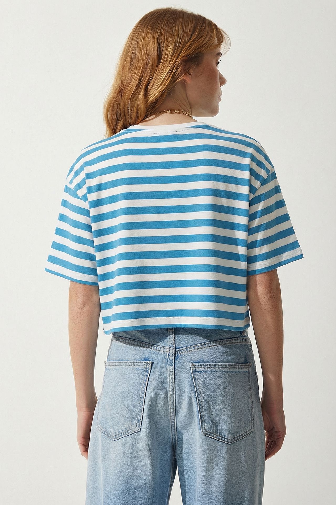 ISTANBUL Oversized Striped Crop Crew-Neck T-Shirt 5