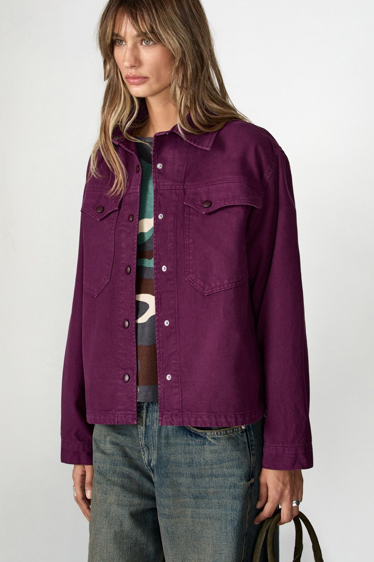 GRIMELANGE Shirt Collar Snap Jacket 3