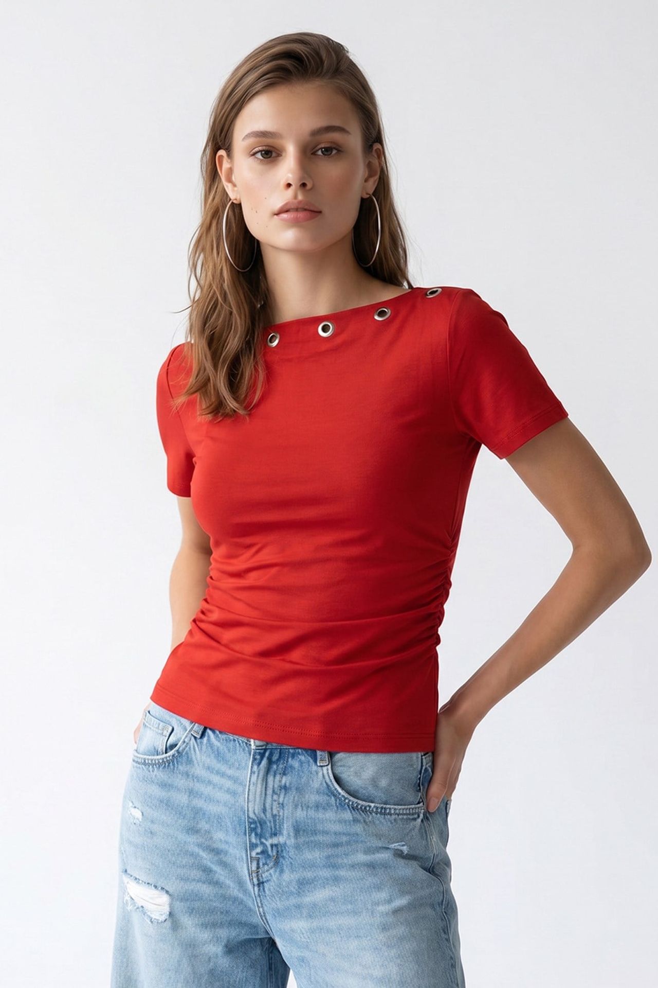 MIXRAY Women's Slim Fit Boat Neck T-Shirt 2