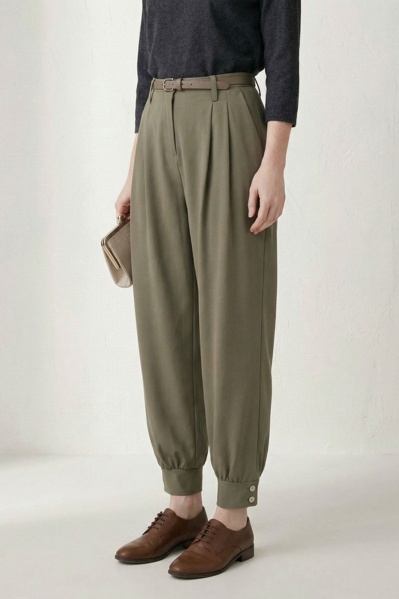 MY FASHION Belted Buttoned Leg Tailored Trousers 4