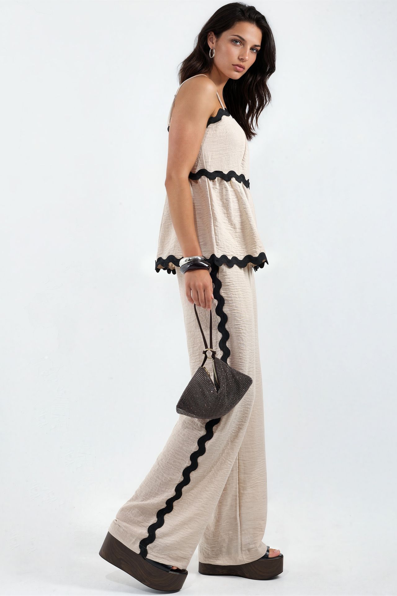 MSN Strapless Linen Blouse And Wide-leg Trouser Set 2