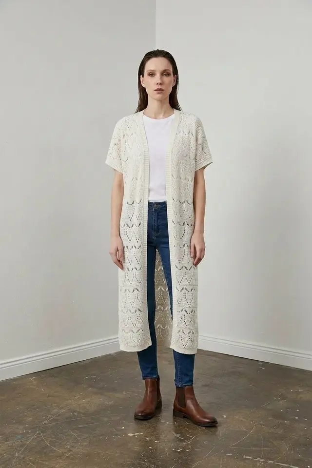 MY FASHION Long Textured Jacquard Cardigan