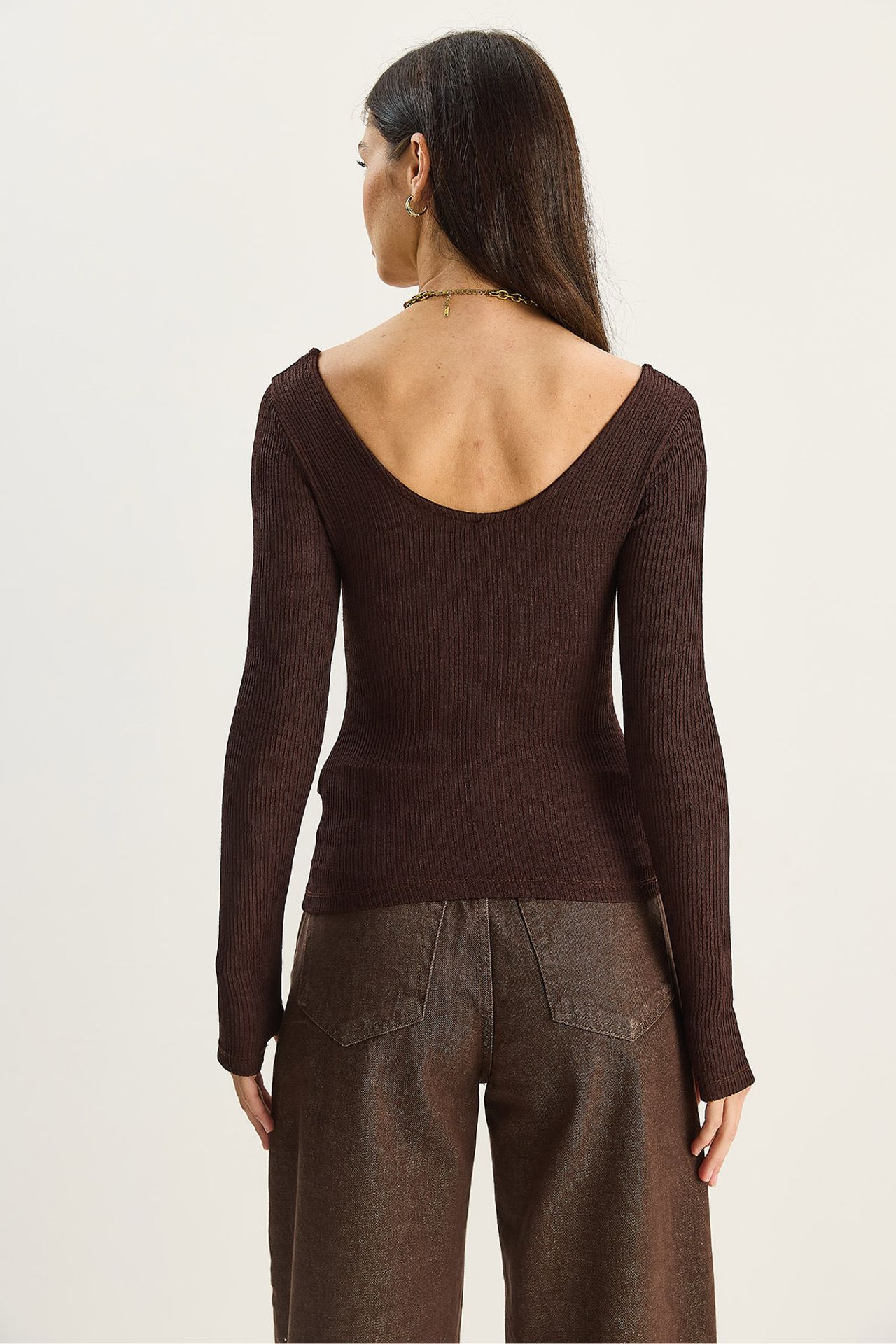 LUCCI Slim Fit Long Sleeve U Collar Blouse 6