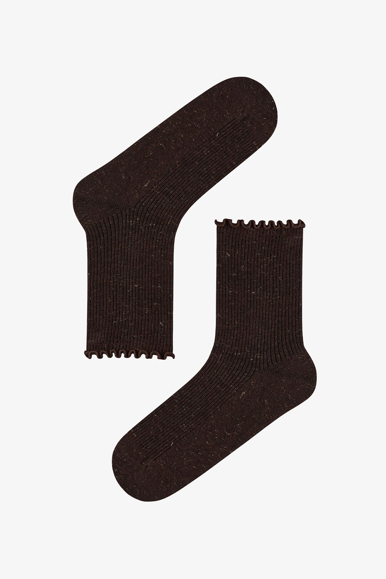 PENTI Brown Sparkly Ruffled Pair Crew Socks 3
