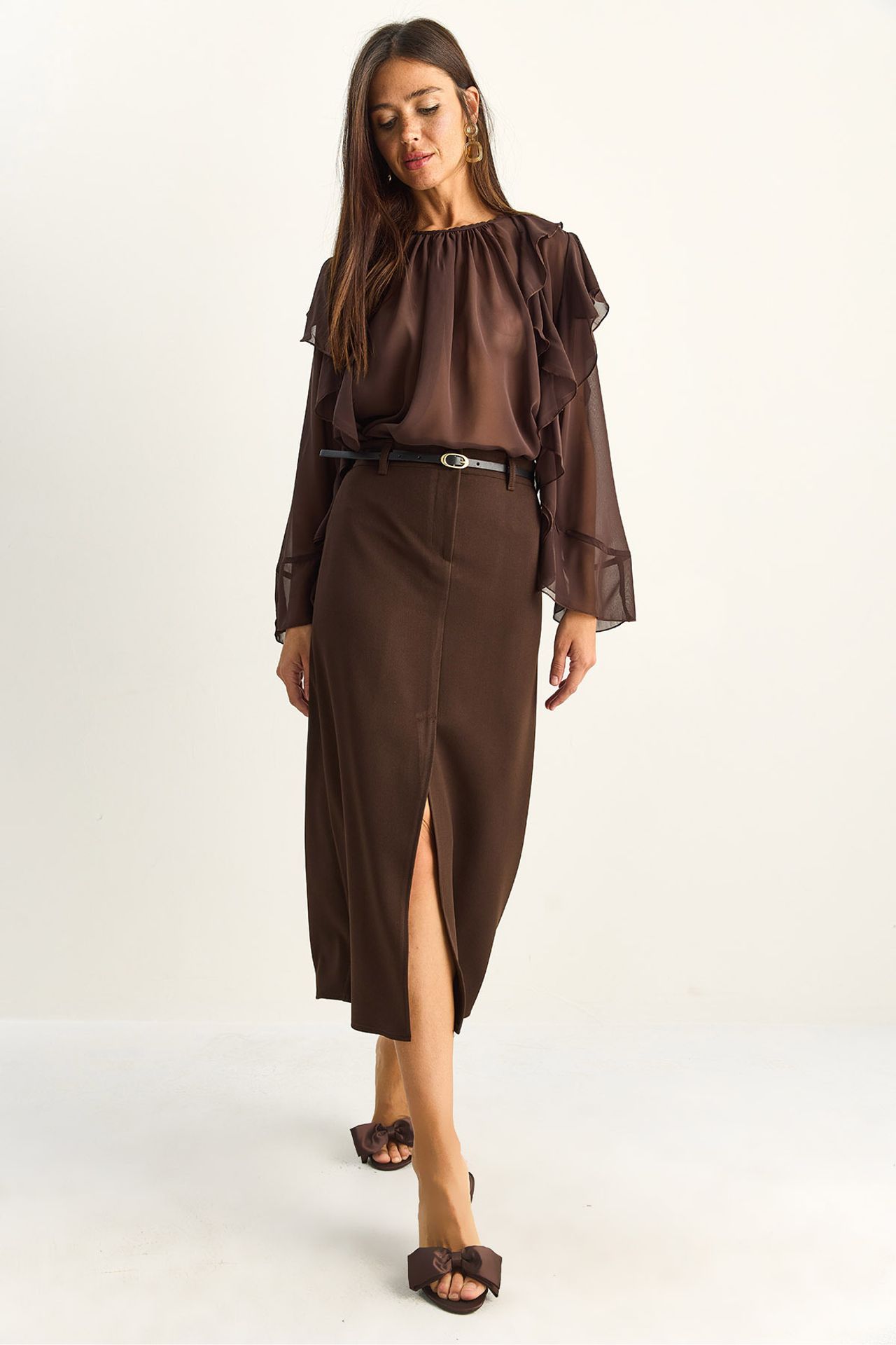 LUCCI High-Waist Midi Pencil Skirt With Slit 4