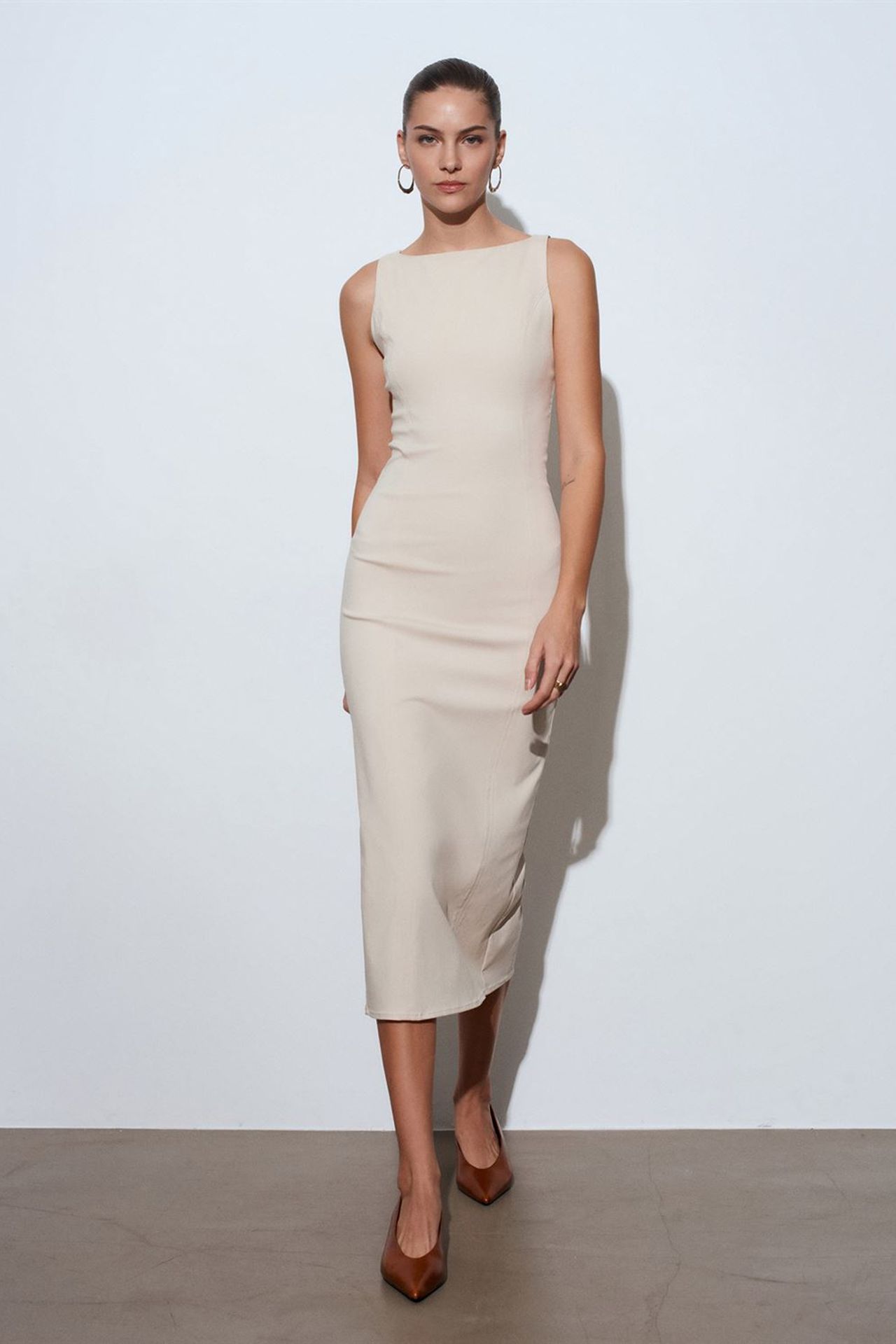 DILVIN Kolsuz, Yırtmaçlı Midi Bodycon Elbise 4