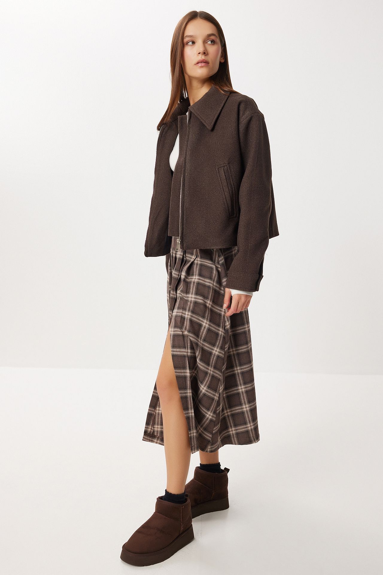 ISTANBUL Belt Detailed High Waist Long Plaid Skirt 3