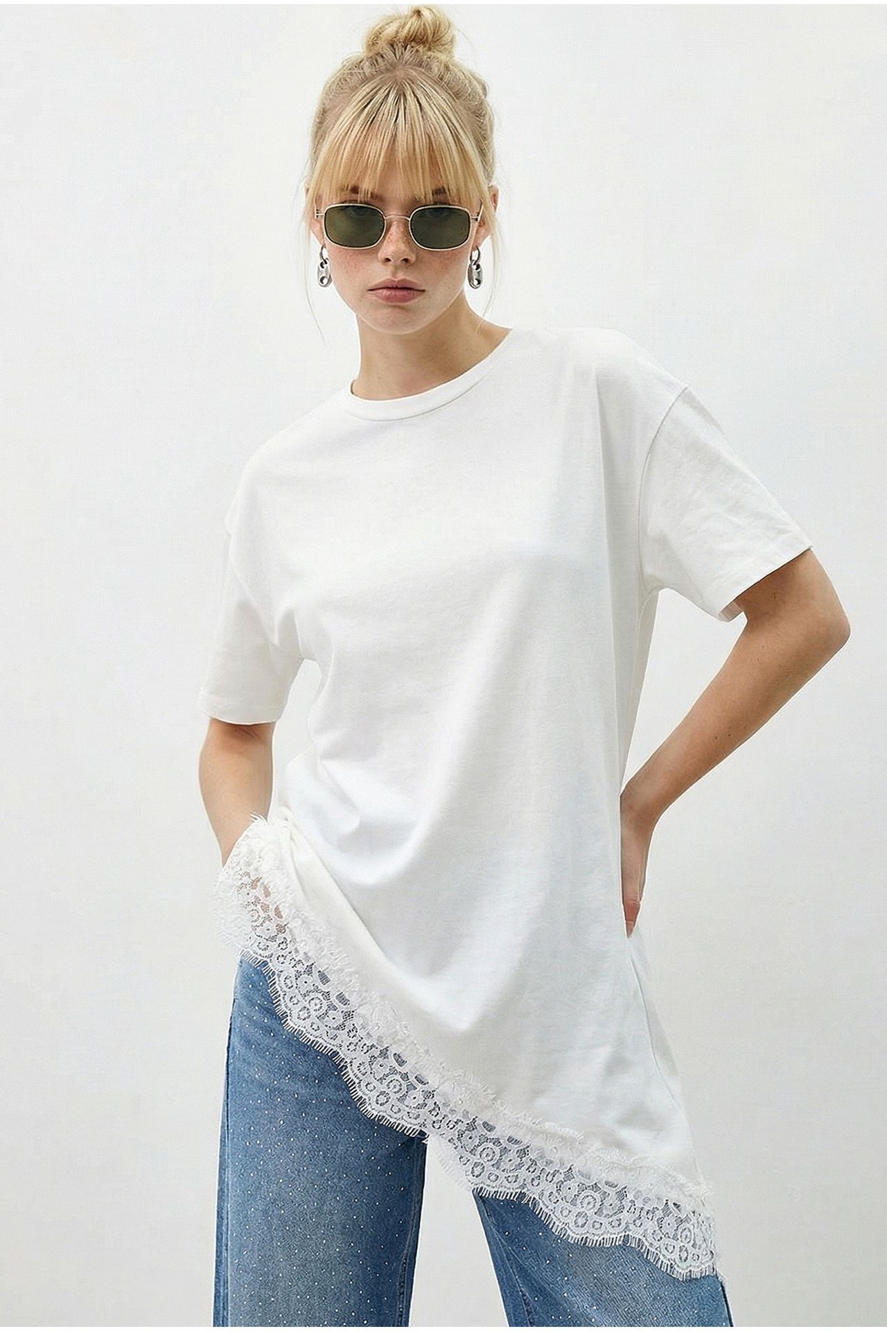 LUCCI Women's Long Loose Crew Neck T-Shirt 2