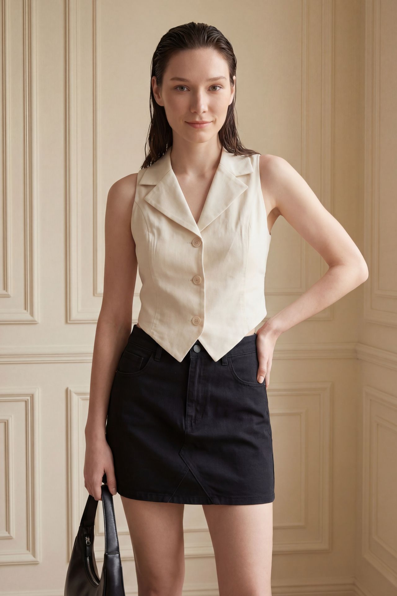 MY FASHION Sleeveless Buttoned Waistcoat with Back Detail 2