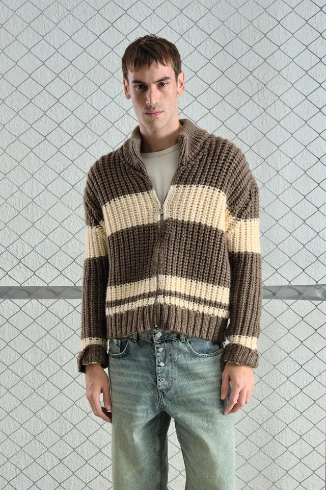 GIESTO Regular Fit Striped Knitwear Sweater with Zipper Collar