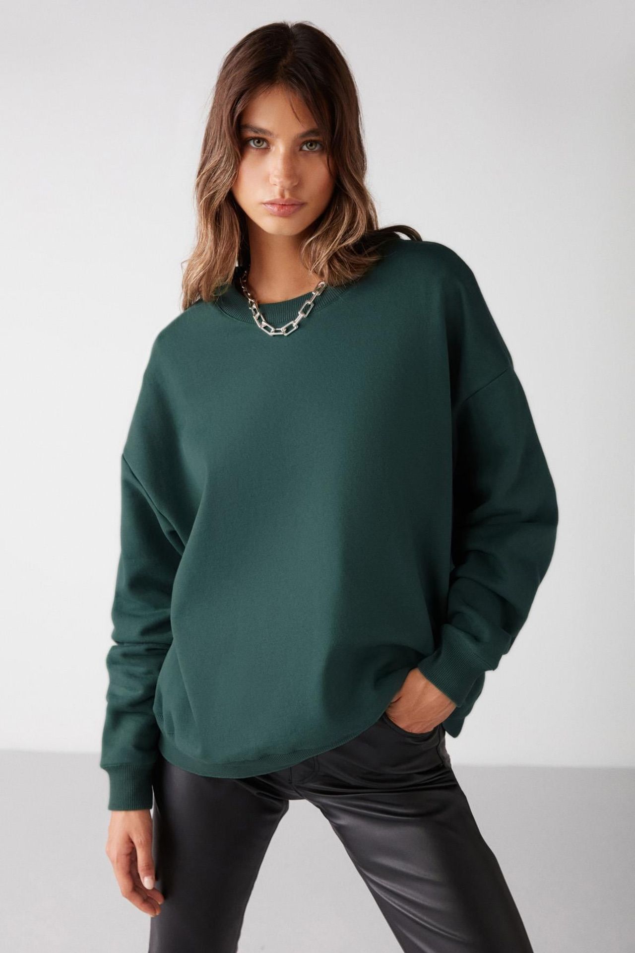 GRIMELANGE Geniş Kesimli Fitilli Bisiklet Yaka Sweatshirt 3