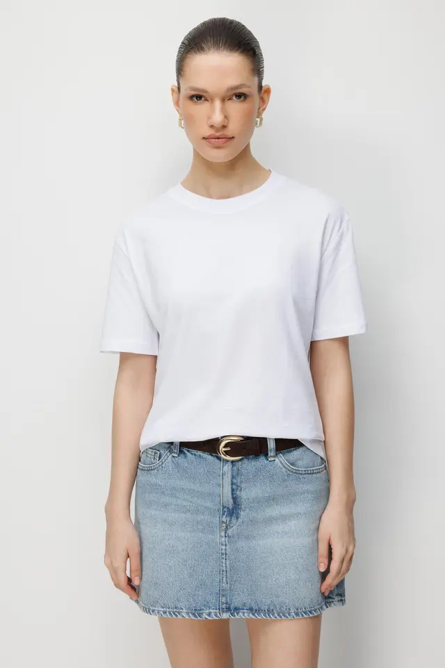 MIXRAY Oversized Ribbed Crew Neck T-Shirt