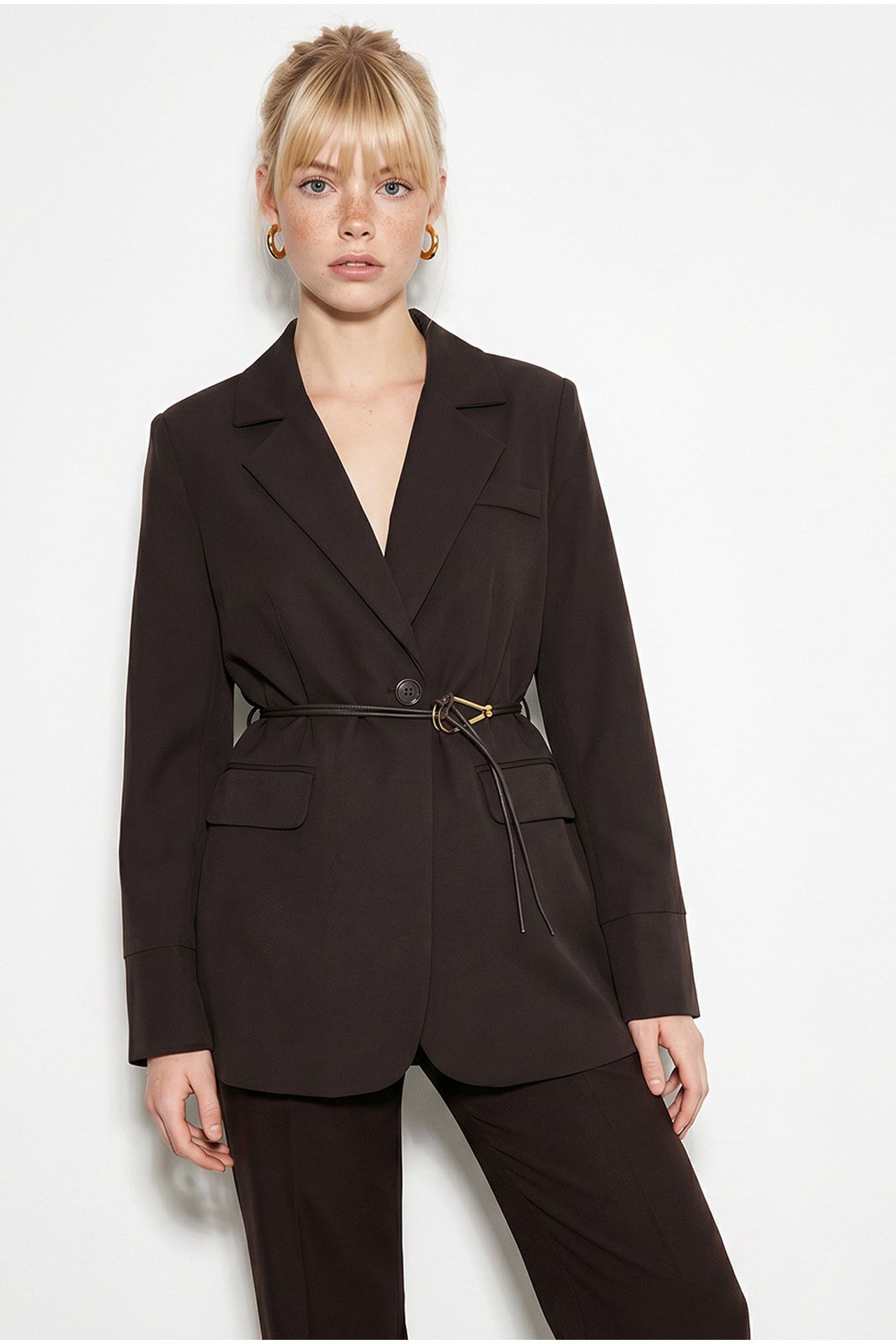 LUCCI Long Crepe Blazer With Shawl Collar