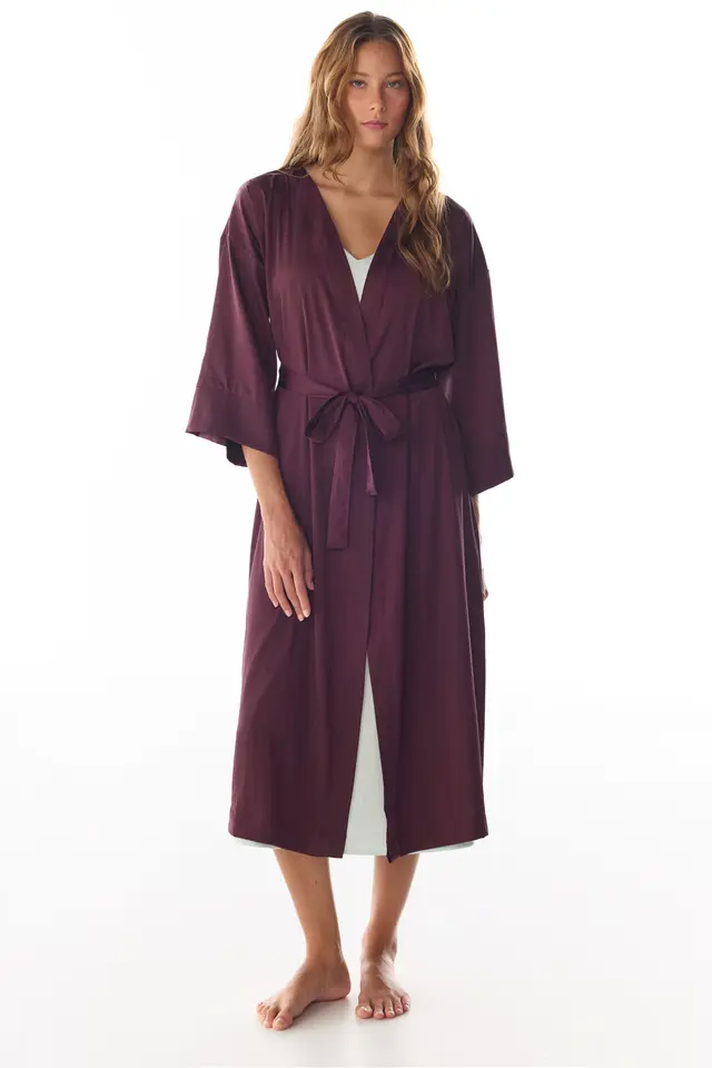 PENTI Aurora Floral-Sleeve Satin Robe