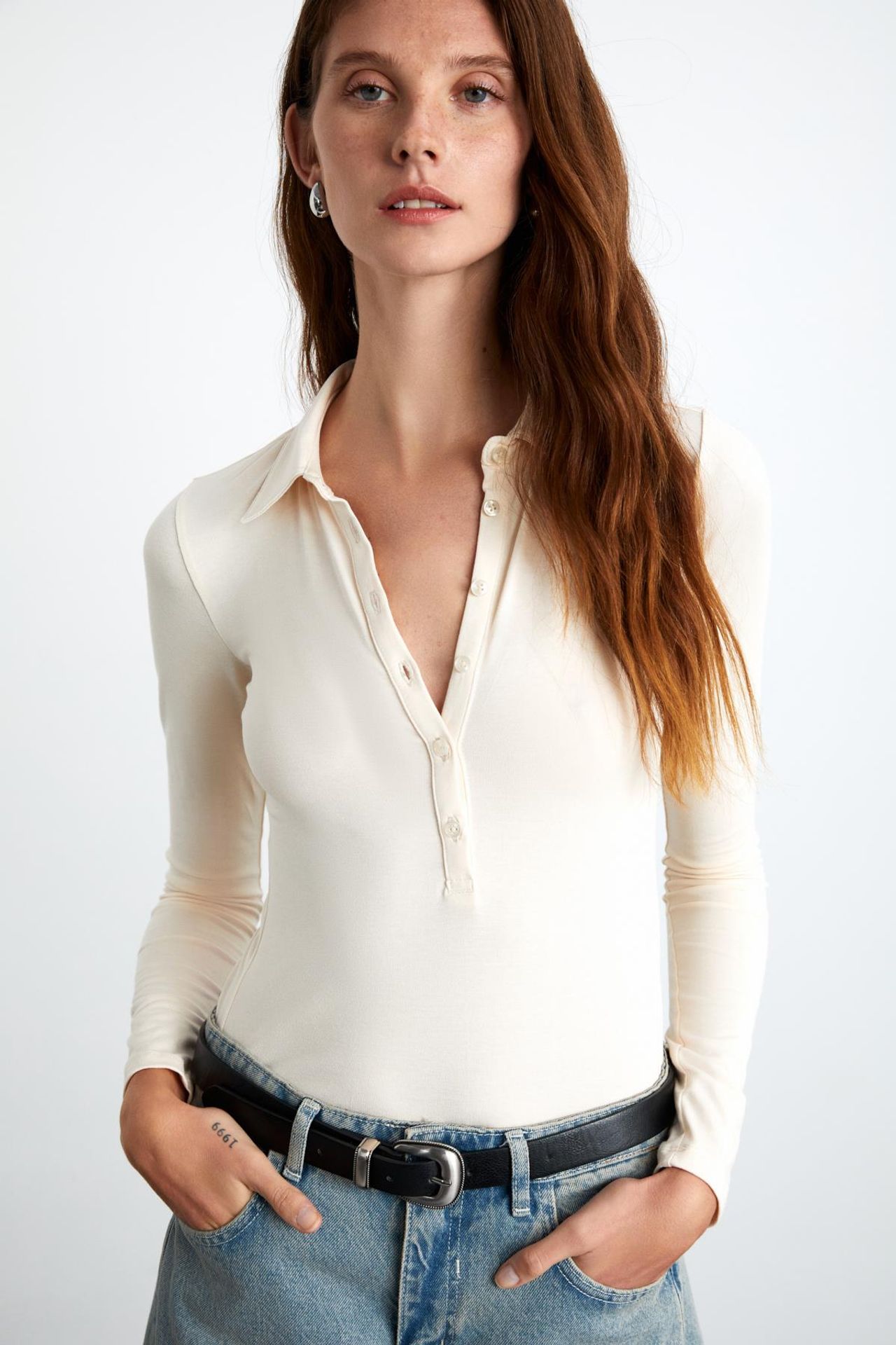 GRIMELANGE Slim Fit Polo Collar Blouse 4
