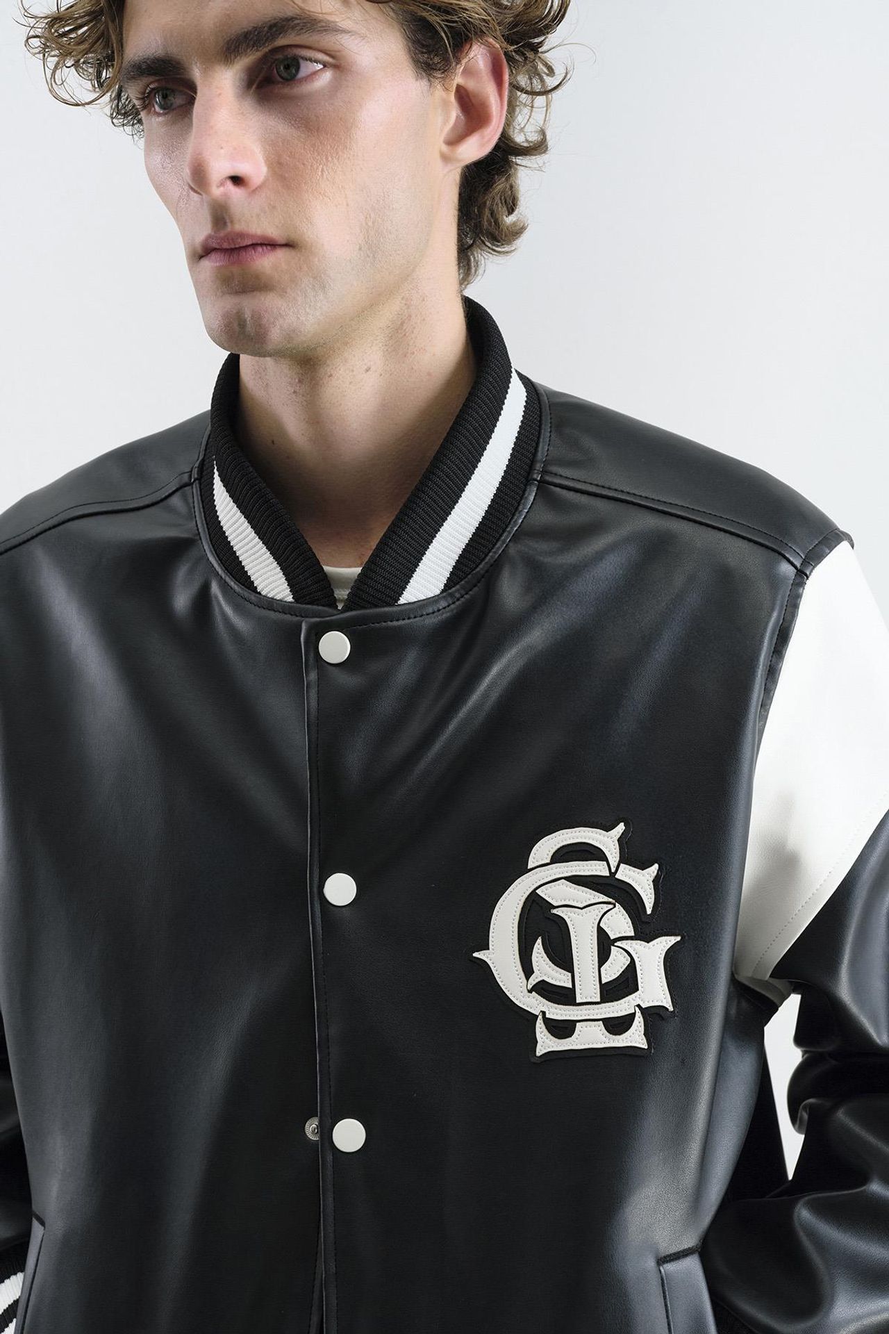 GIESTO Color Blocked Faux Leather Bomber Jacket 5