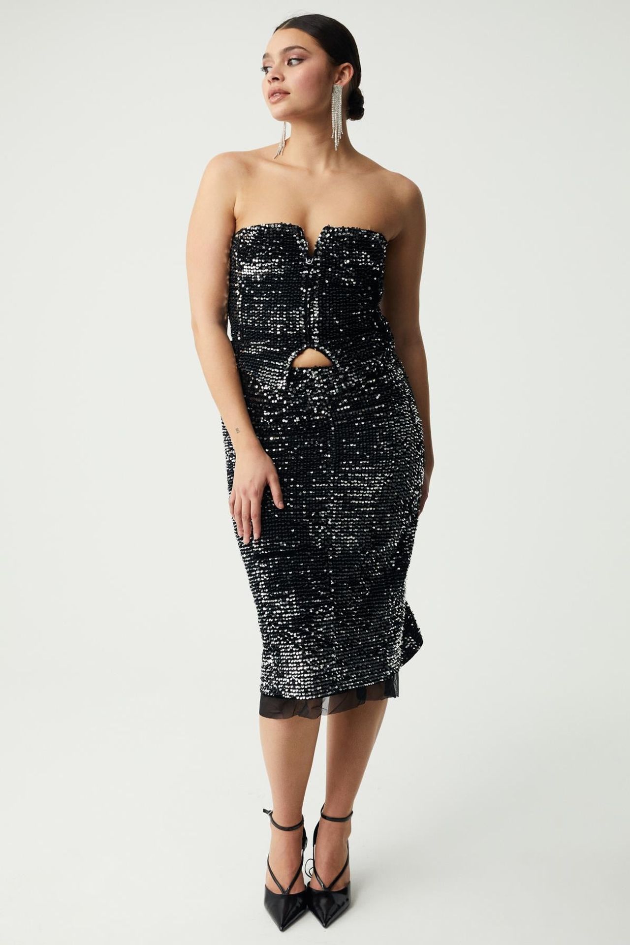 ETHIQUET High-Waist Sequin Midi Pencil Skirt 1