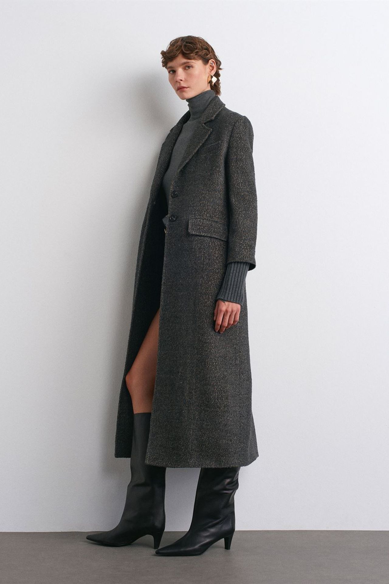 DILVIN Textured Tweed Long Overcoat 3