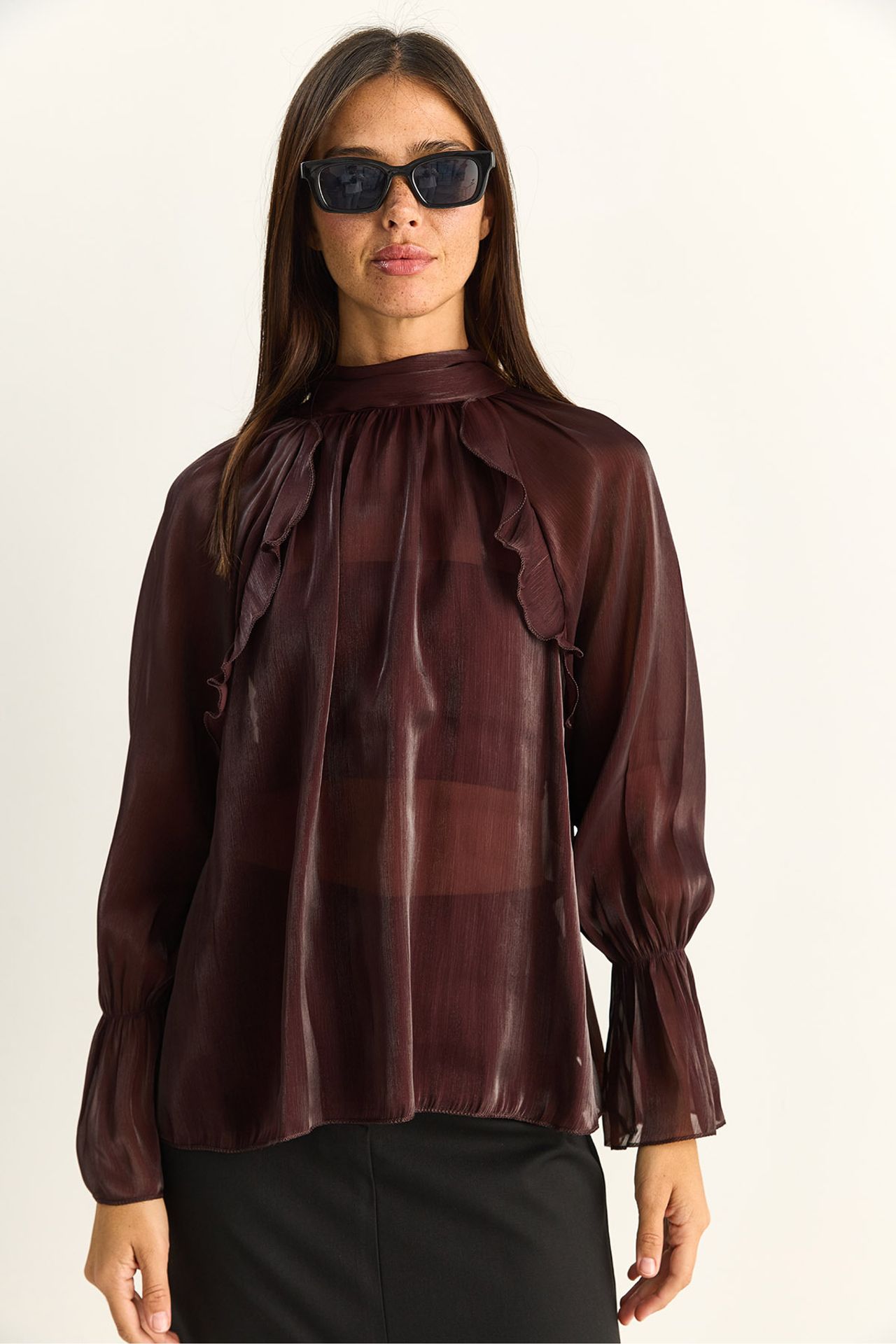 LUCCI Frilly Mandarin Collar Button-Up Shirt 2