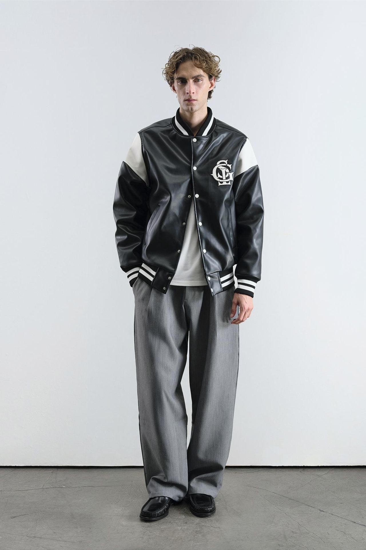 GIESTO Color Blocked Faux Leather Bomber Jacket 1