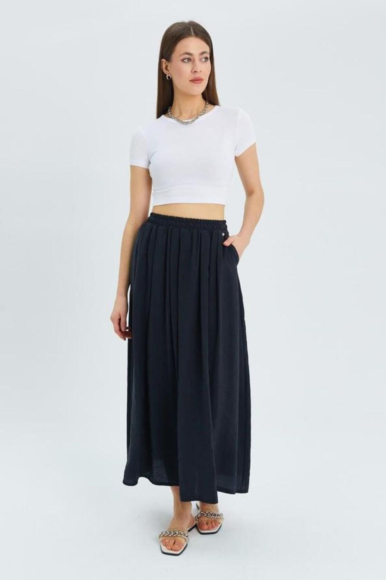 Mixray High-Waisted Long Skirt with Pockets 3