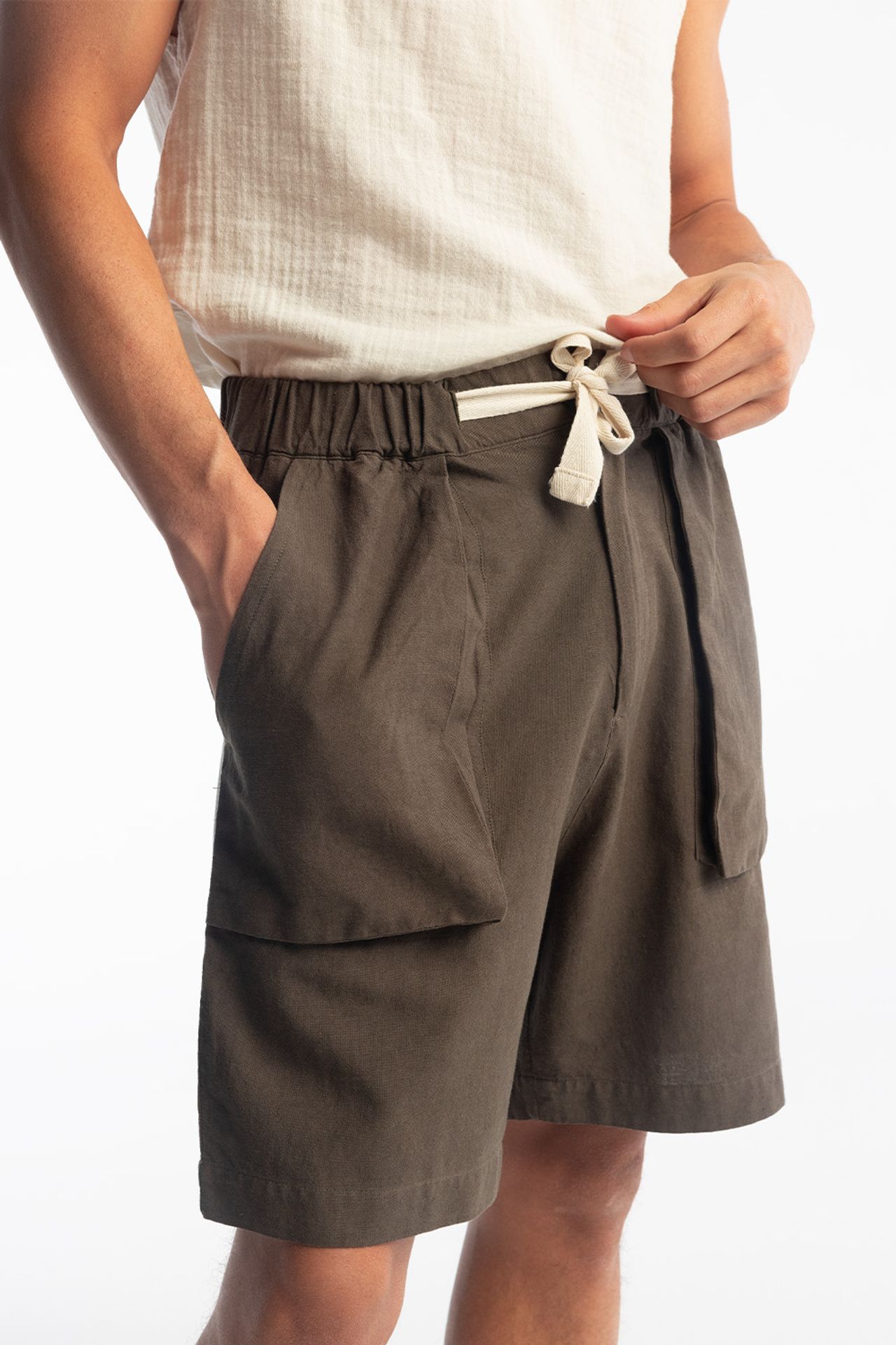 GIESTO Regular Fit Linen Blend Drawstring Waist Shorts 3