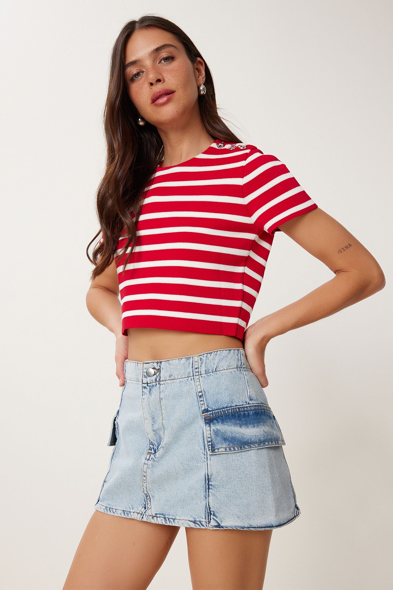 ISTANBUL High Waist Denim Skirt with Button Closure 3