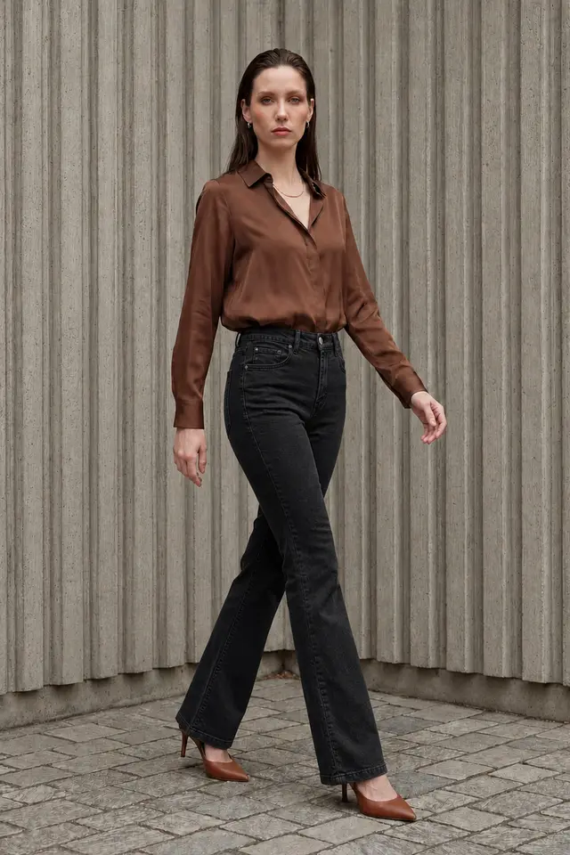 MY FASHION High Waist Flare Leg Denim Pants