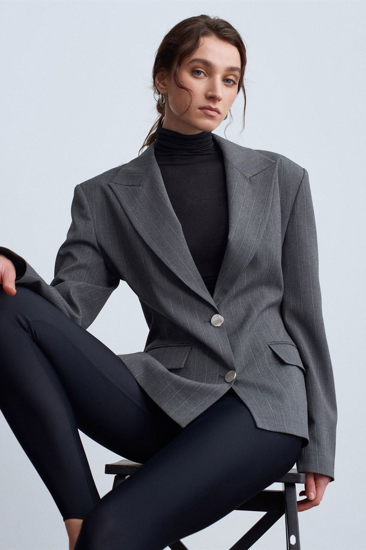DILVIN Şal Yaka Dar Kesim Krep Blazer 2