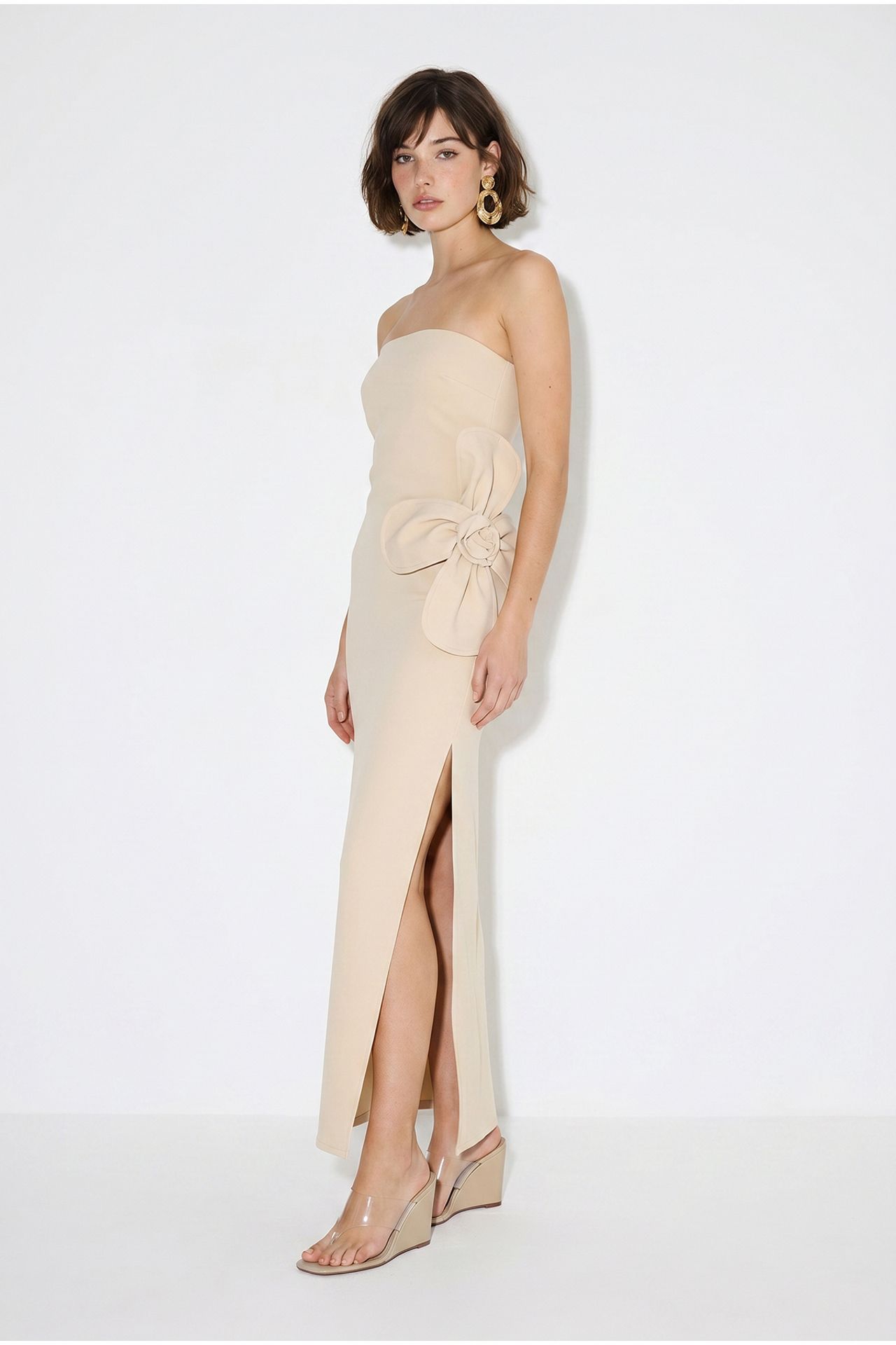 LUCCI Strapless Floral Maxi Dress with Bow Detail 2