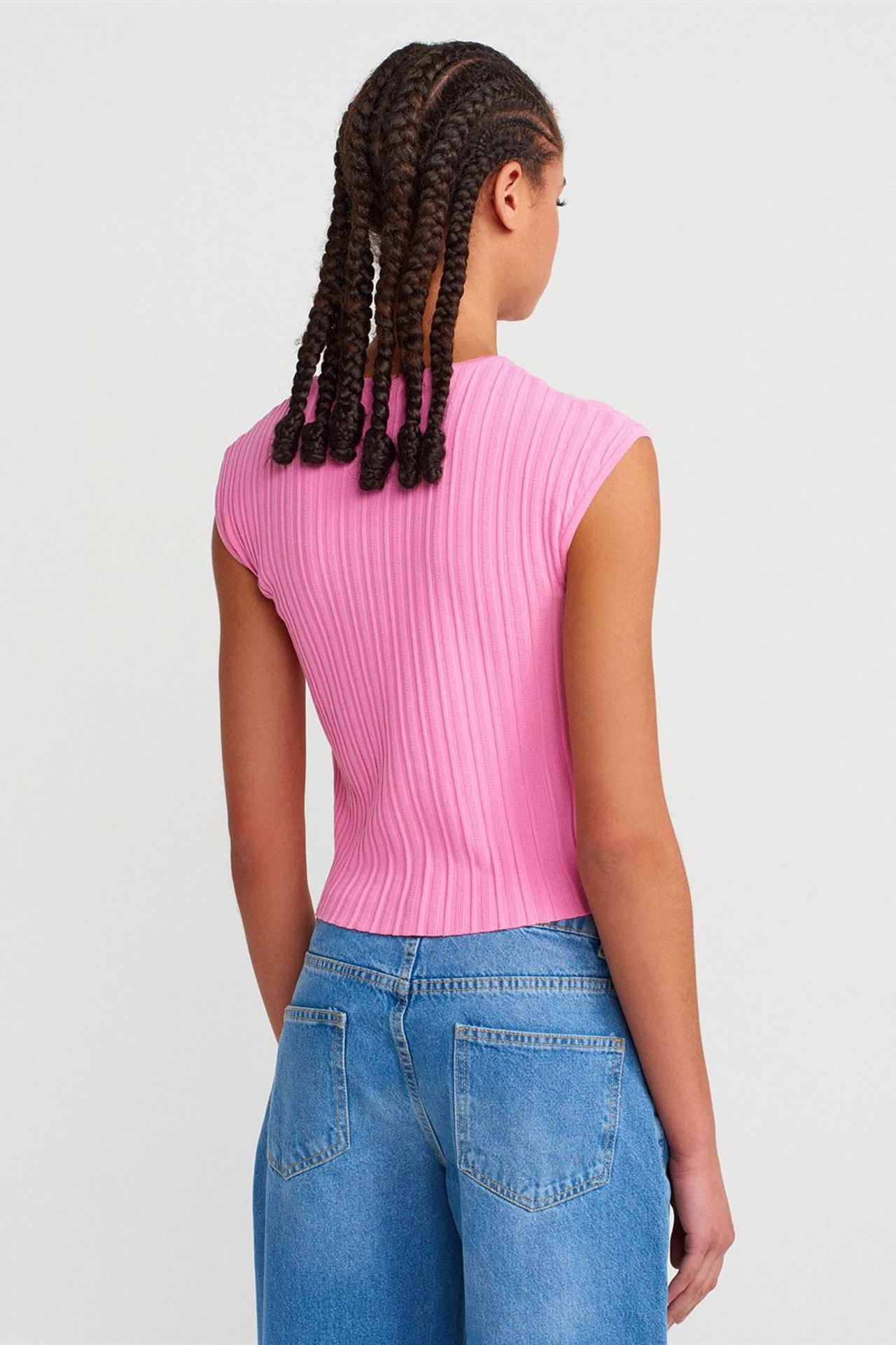 DILVIN Fitilli Örme Crop Bluz 2