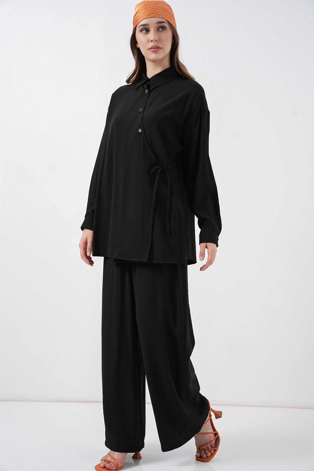 BDART Tie Detail Shirt Collar Tunic-Pants Set 4