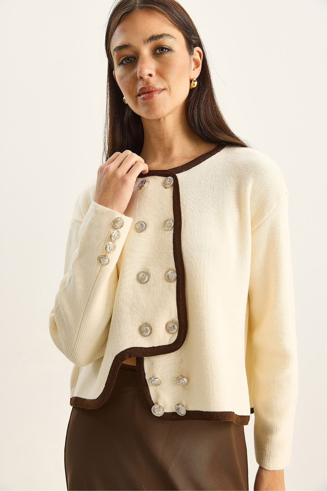 LUCCI Ribbed Knit Button-Up Cardigan 6
