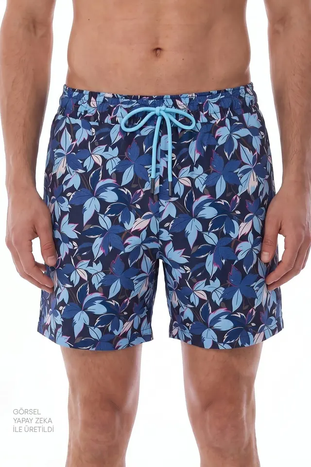 PENTI Men's Surf View Leaf Print Swim Shorts