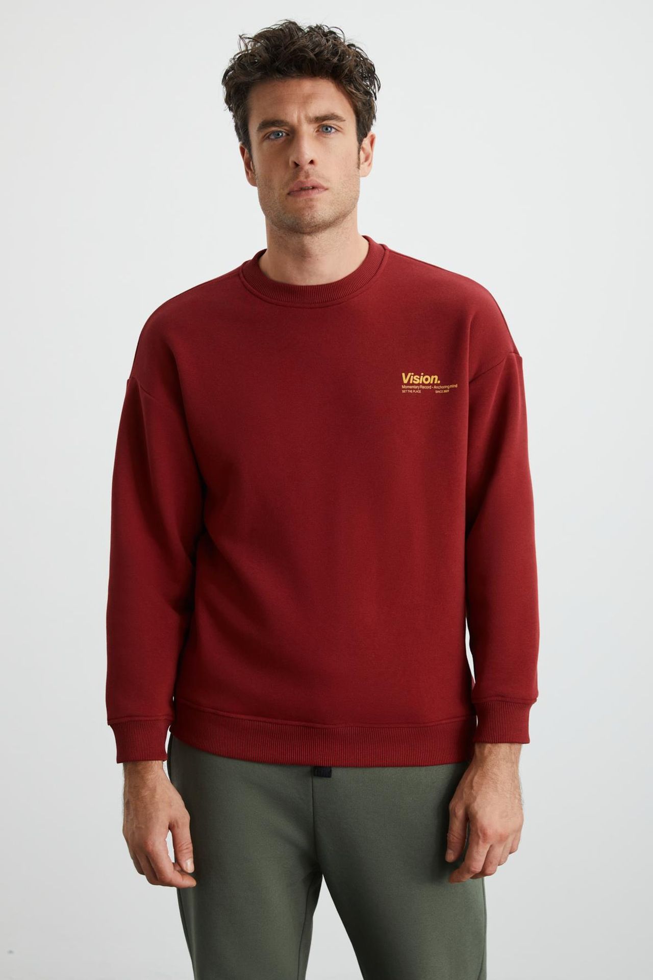 GRIMELANGE Baskılı Geniş Kalıp Bisiklet Yaka Sweatshirt 3