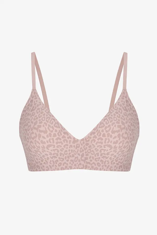 PENTI Invisible Ribbed Triangle Leopard Patterned Removable Padded Bra