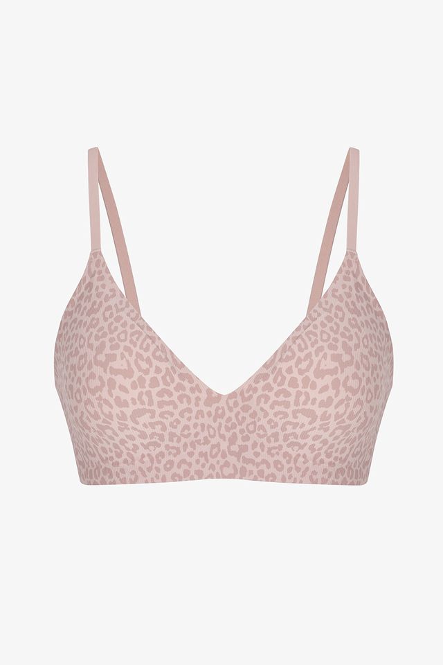 PENTI Invisible Ribbed Triangle Leopard Patterned Removable Padded Bra