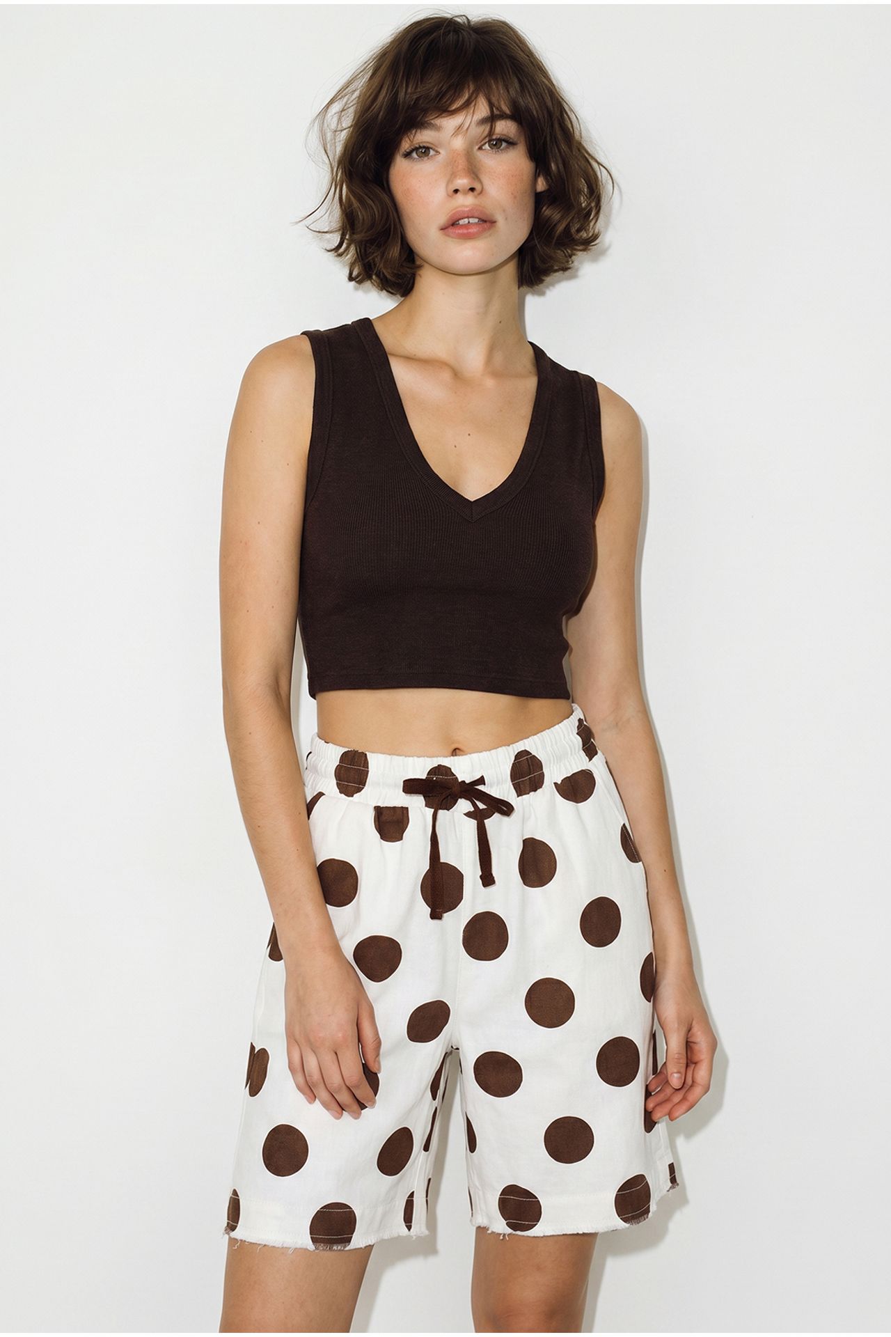 LUCCI High-Waist Wide-Leg Cotton Gabardine Shorts 3