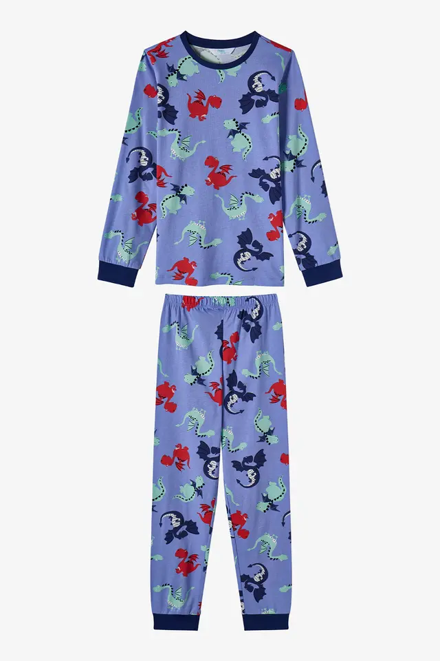 PENTI Boys' Dragon Repeat Cotton Long Sleeve Pajama Set