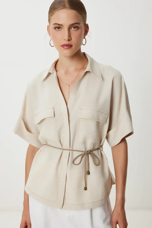 ISTANBUL Loose Fit Drawstring Shirt with Binding Detail