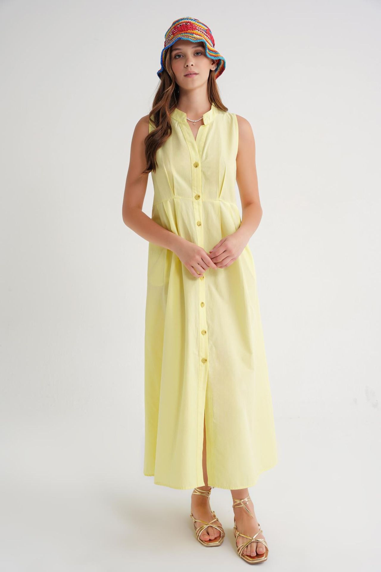 Mixray Buttoned Tippet Collar Maxi Dress 2