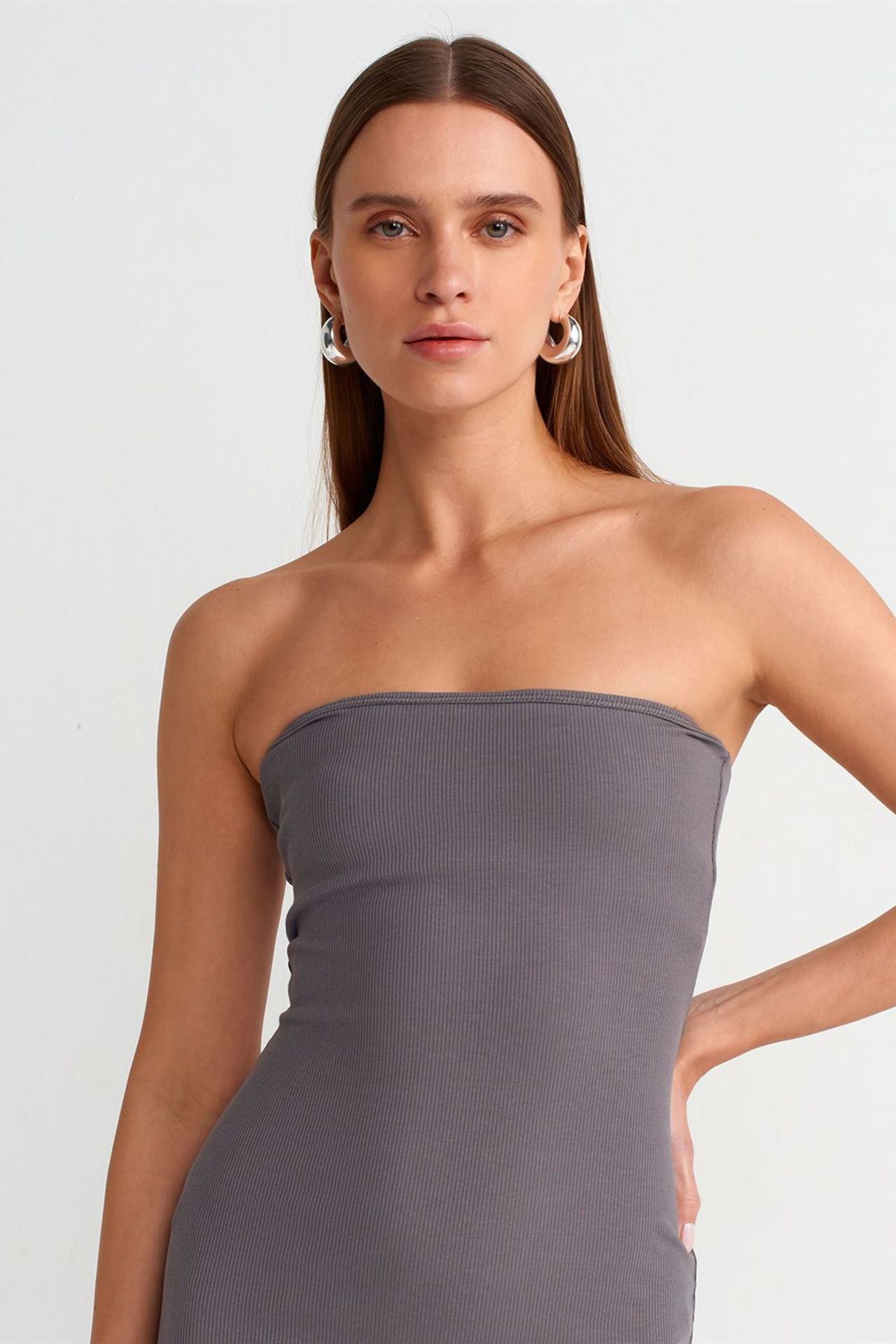 DILVIN Straplez Bodycon Midi Elbise 4