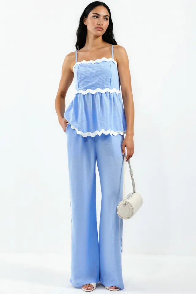 MSN Strapless Linen Blouse And Wide-leg Trouser Set