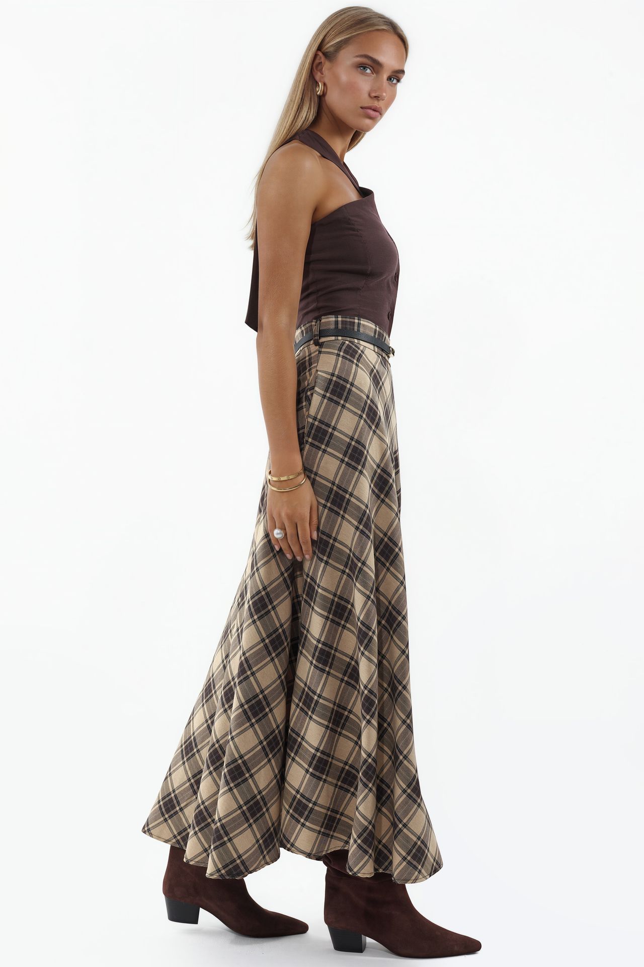 BDART High-Waist Plaid Maxi A-Line Skirt 2
